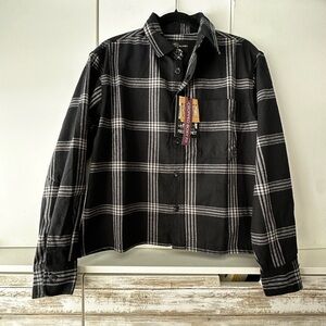 Free Planet Black and White Checkered Shirt. Cropped Boxy Fit